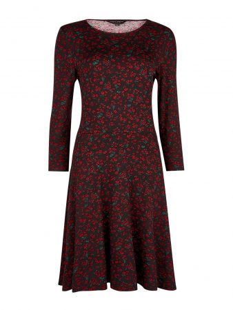 Dorothy Perkins Rochie 'RED DITSY FLORAL FIT AND FLARE'  roșu / negru