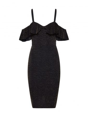 Boohoo Rochie de cocktail 'Glitter Ruffle '  negru