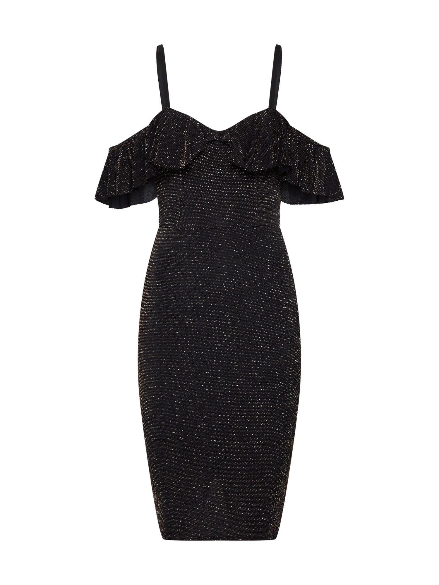 Boohoo Rochie de cocktail 'Glitter Ruffle '  negru