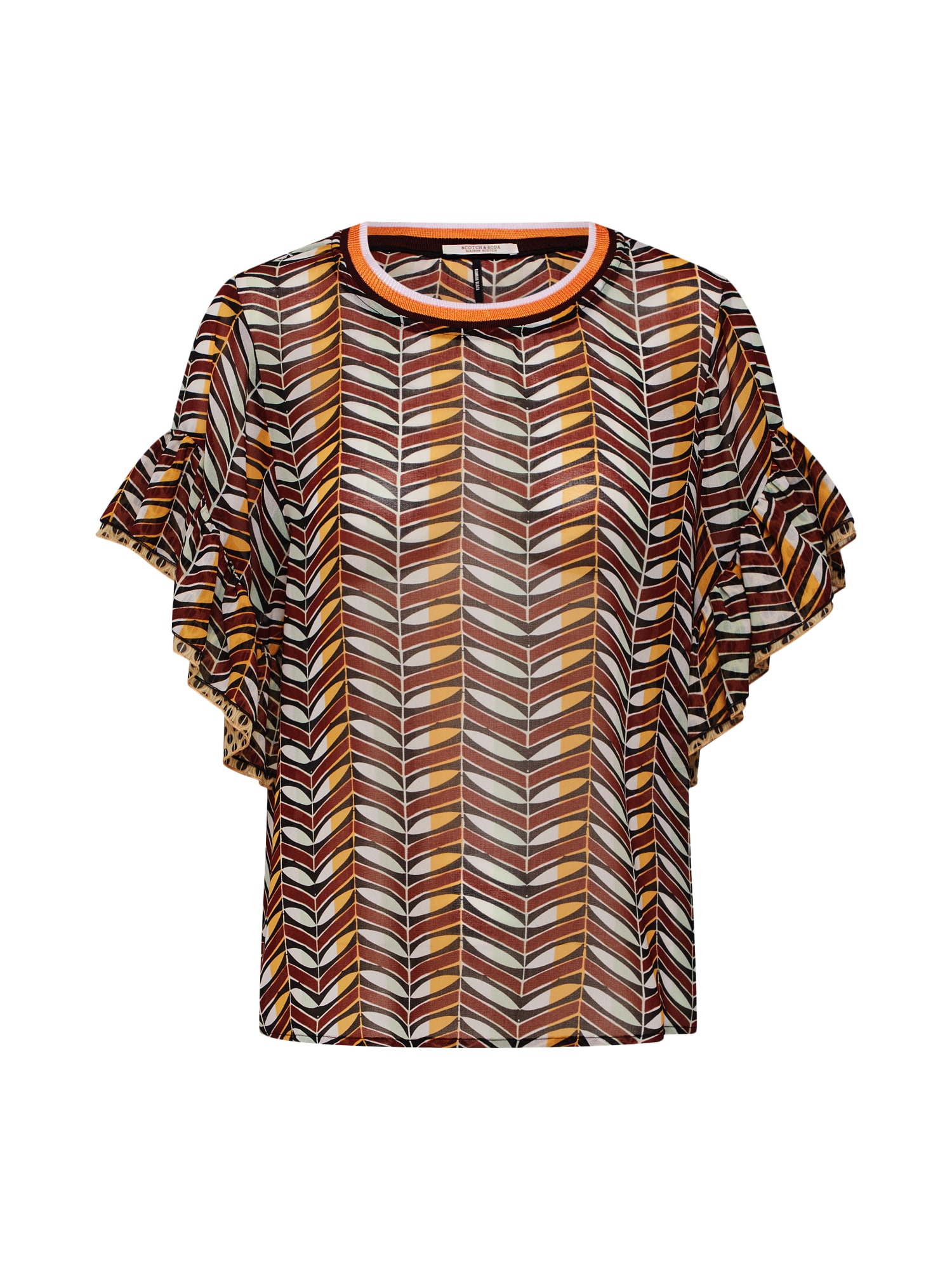 SCOTCH & SODA Bluză 'Mixed print top with ruffled sleeve'  maro / culori mixte