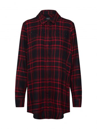 ONLY Bluză 'onlROCK IT LOOSE LS CHECK GLIT SHIRT DNM'  roșu / negru
