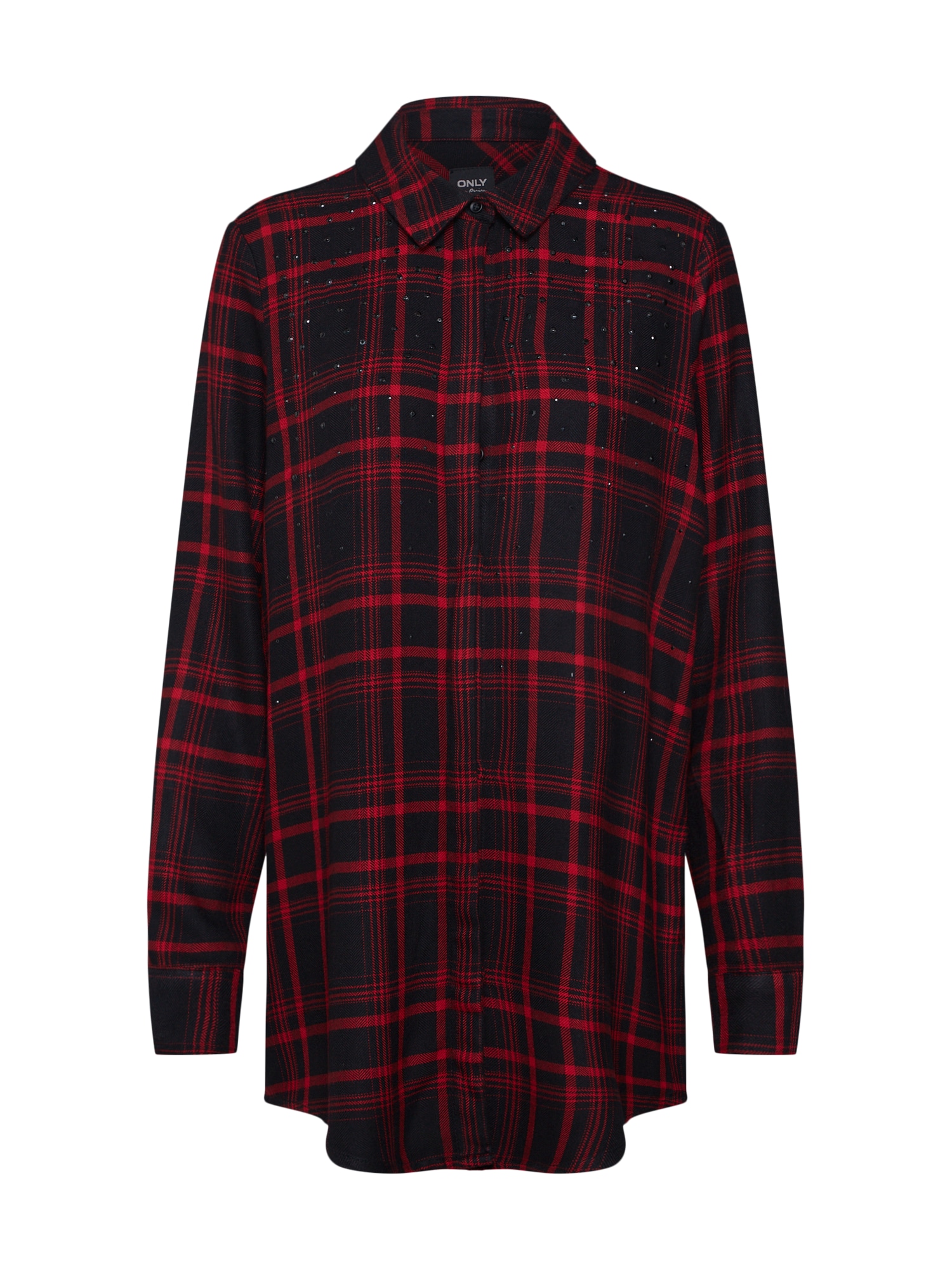 ONLY Bluză 'onlROCK IT LOOSE LS CHECK GLIT SHIRT DNM' roșu / negru