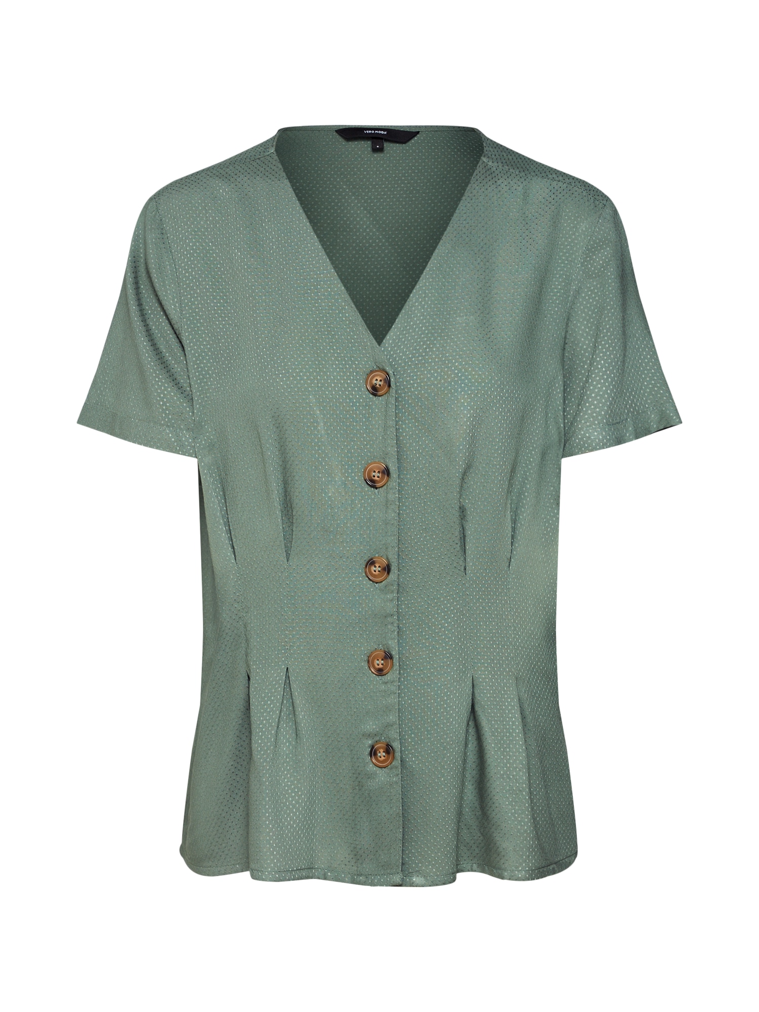 VERO MODA Bluză 'VMCANDICE S/S MIDI BUTTON SHIRT WVN'  verde / alb
