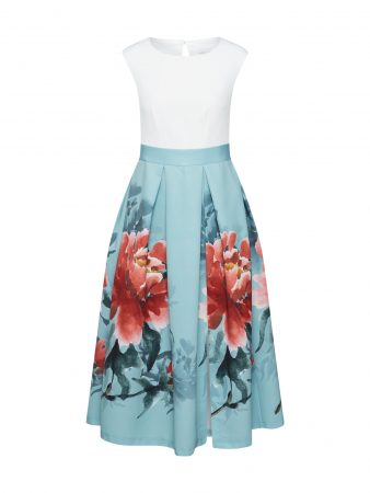 Closet London Rochie de cocktail 'Gold Pleated'  turcoaz / culori mixte / alb