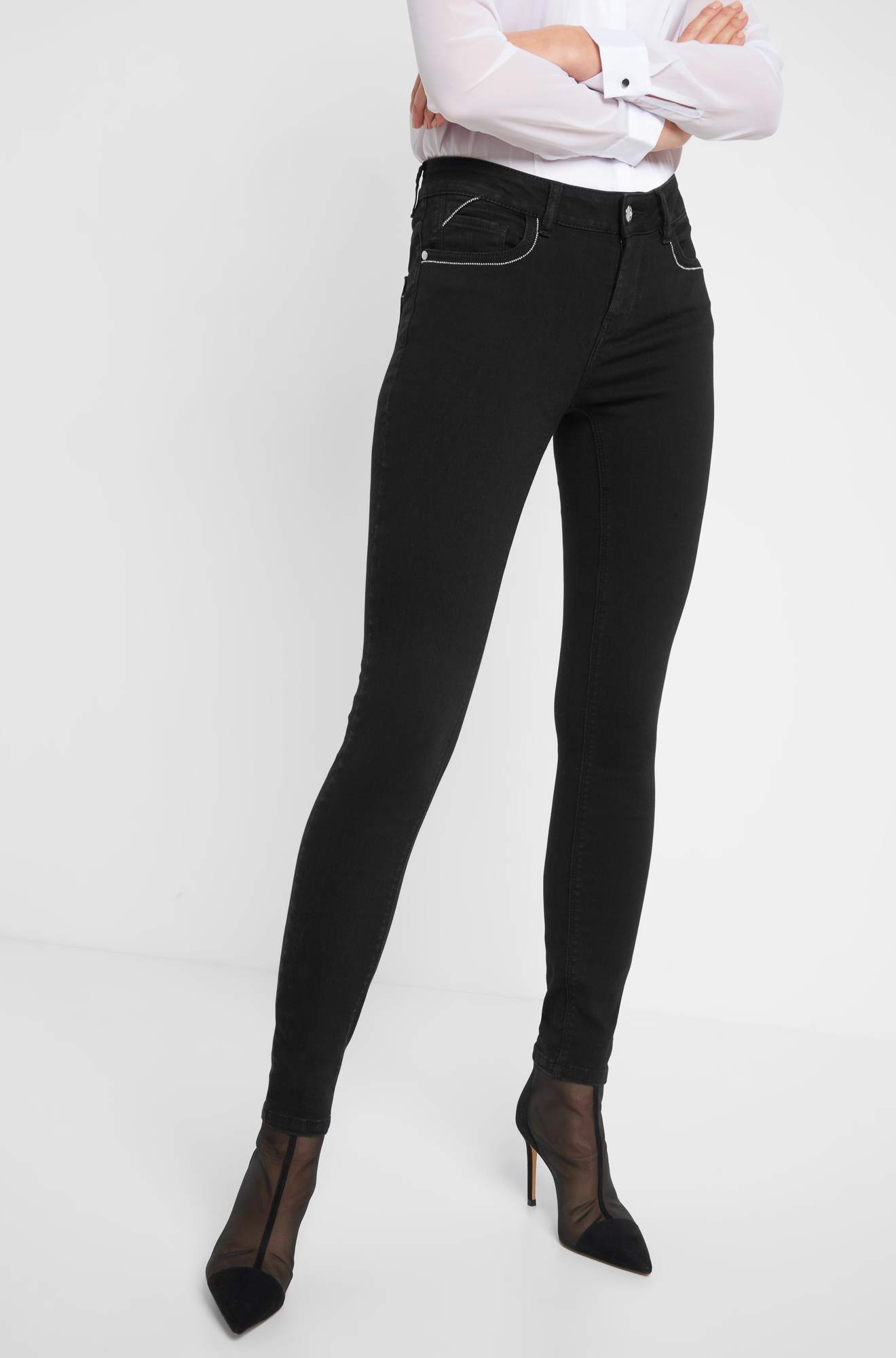 Blugi skinny cu bordură