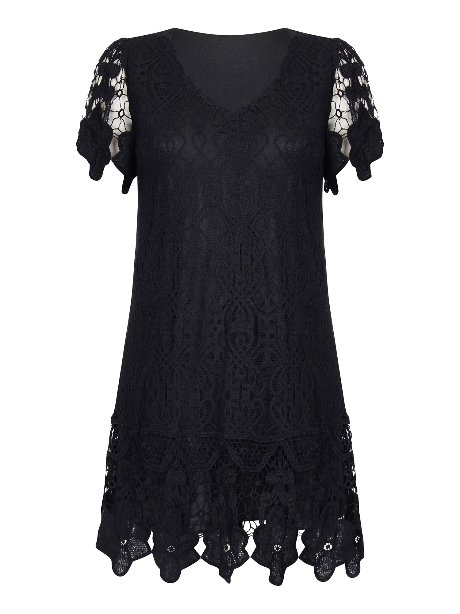 Mela London Rochie de cocktail 'V NECK BORDER LACE DRESS'  negru