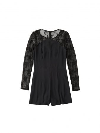 Abercrombie & Fitch Salopeta 'DTC SHEER LACE SLEEVE ROMPER'  negru