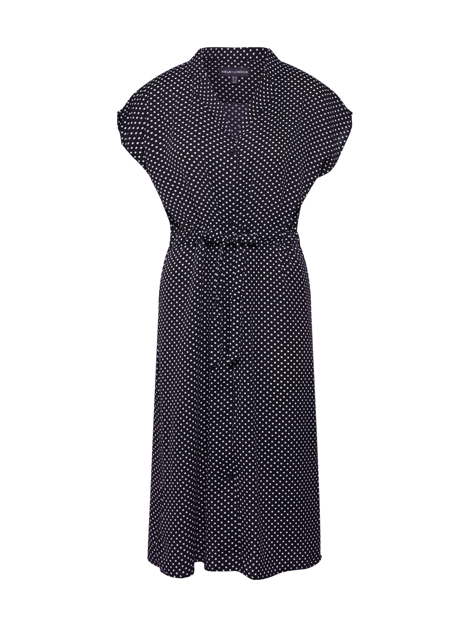 Mela London Rochie tip bluză 'POLKA DOT CAPPED SLEEVE BELTED SHIRT DRESS' negru