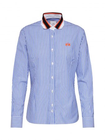 La Martina Bluză 'WOMAN SHIRT L/S STRIPED POPELI'  albastru închis / alb