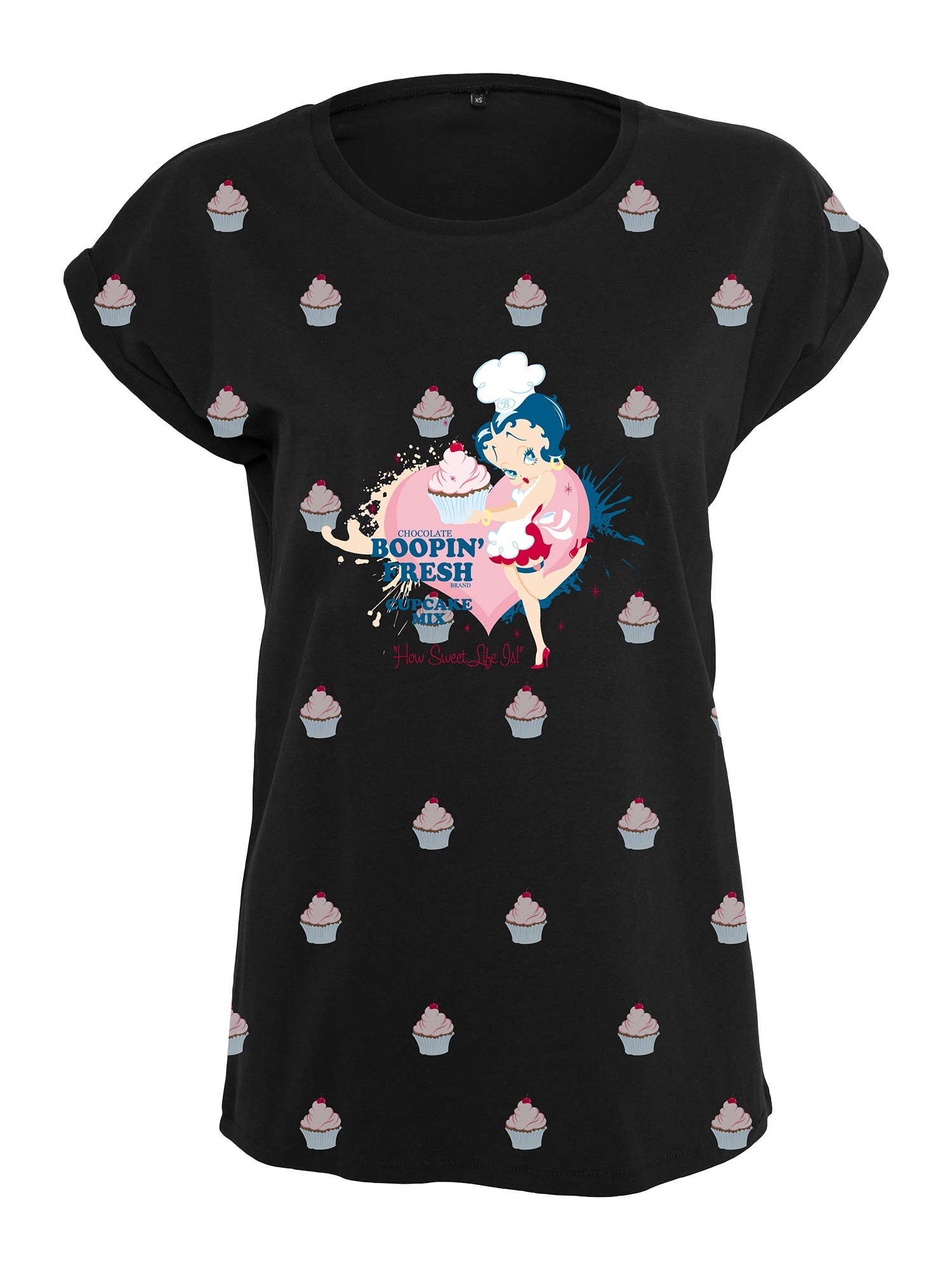 Merchcode Tricou 'Ladies Betty Boop AOP Tee'  roz / negru