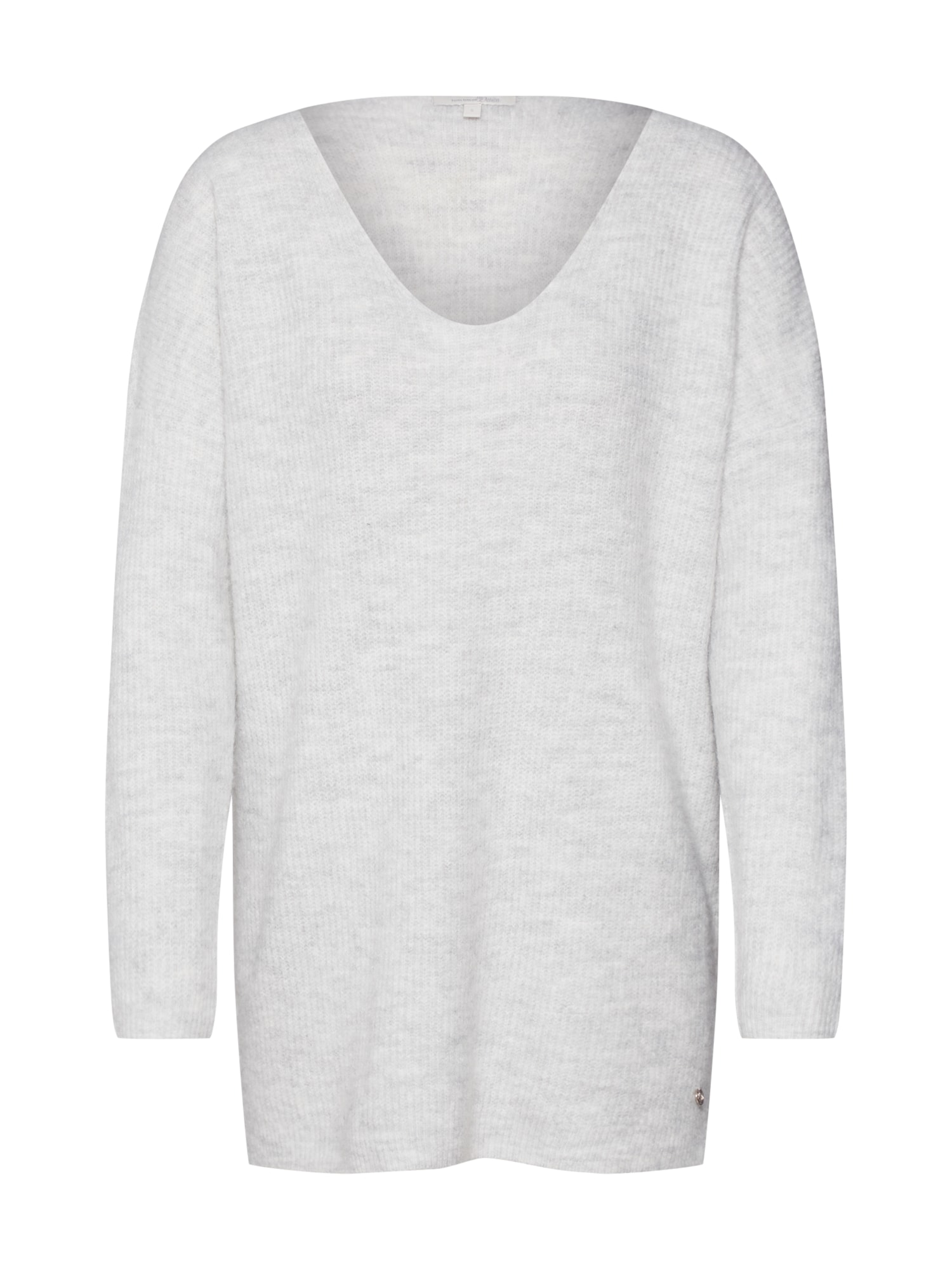 TOM TAILOR DENIM Pulover 'Long V-Neck Pullover' gri amestecat / alb