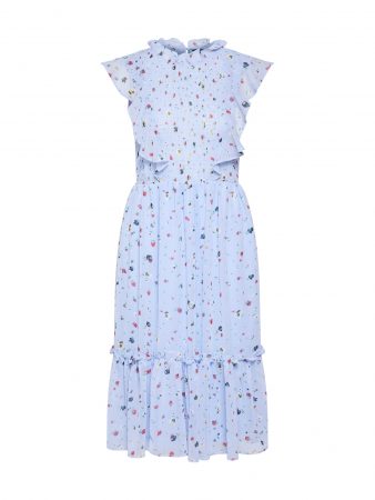 Boohoo Rochie de cocktail 'FLORAL MIDI DRESS WITH SHIRRING'  albastru deschis / roșu / alb