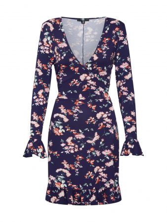 Missguided Rochie 'Floral Front Wrap Dress'  navy / roz