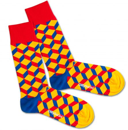 DillySocks Șosete 'Big Lego Dice'  albastru / galben / roșu