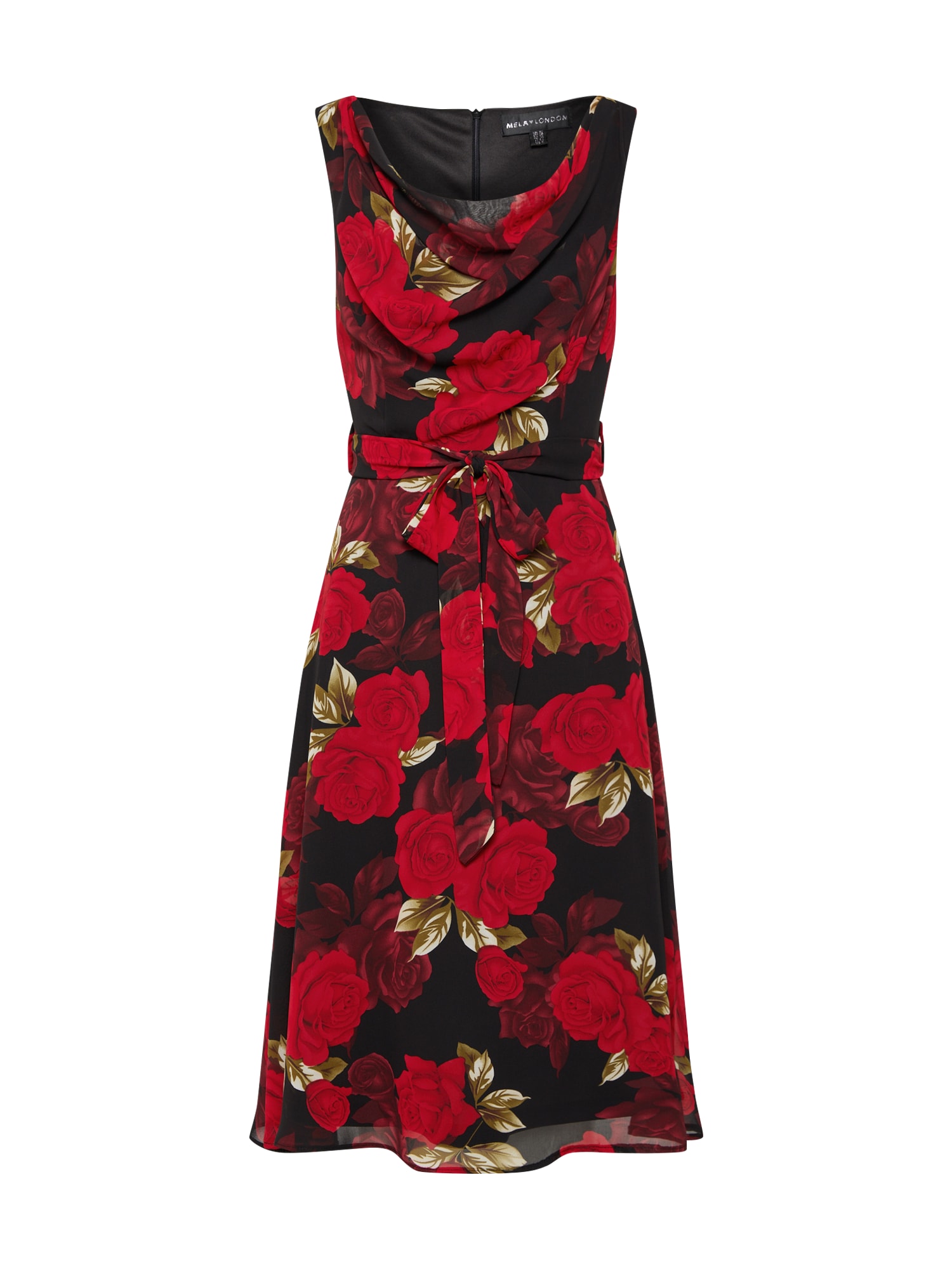 Mela London Rochie de cocktail 'COWL NECK ROSE PRINT DRESS' roșu / negru