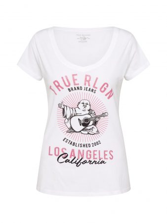 True Religion Tricou 'ROUNDED BUDDHA'  roz închis / alb