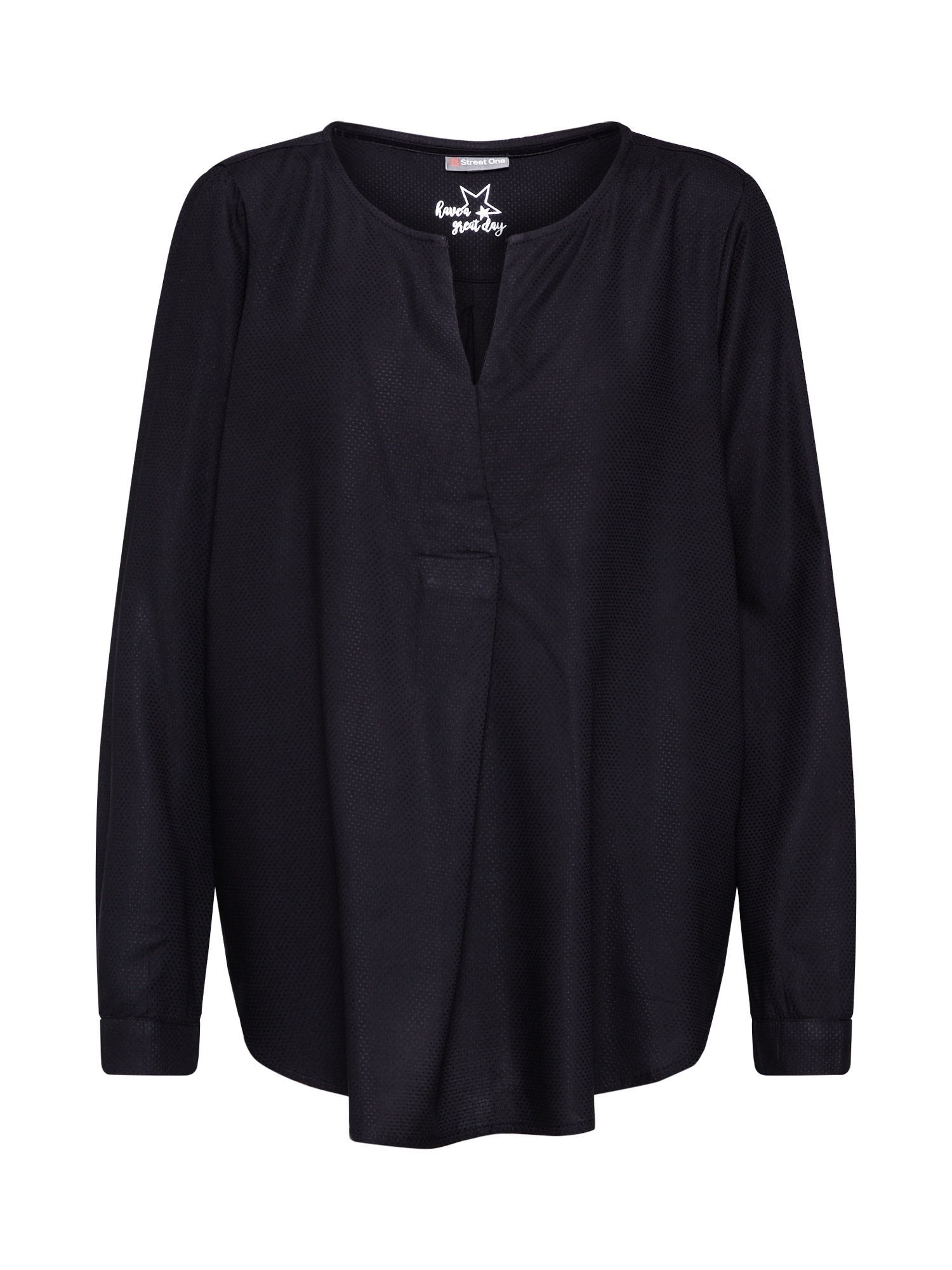 STREET ONE Bluză 'V-Neck blouse w pleat' negru
