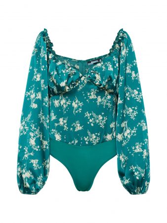Missguided Tricou 'Floral Satin Milkmaid Bodysuit'  verde