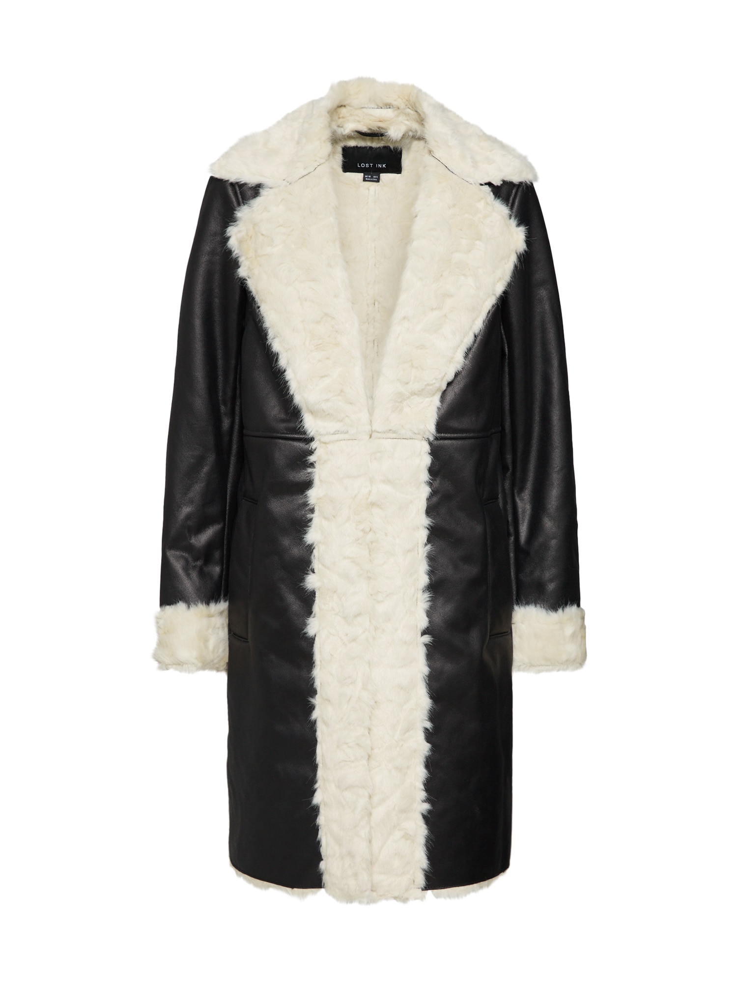 Lost Ink Palton de primăvară-toamnă 'LONGLINE SHEARLING' negru