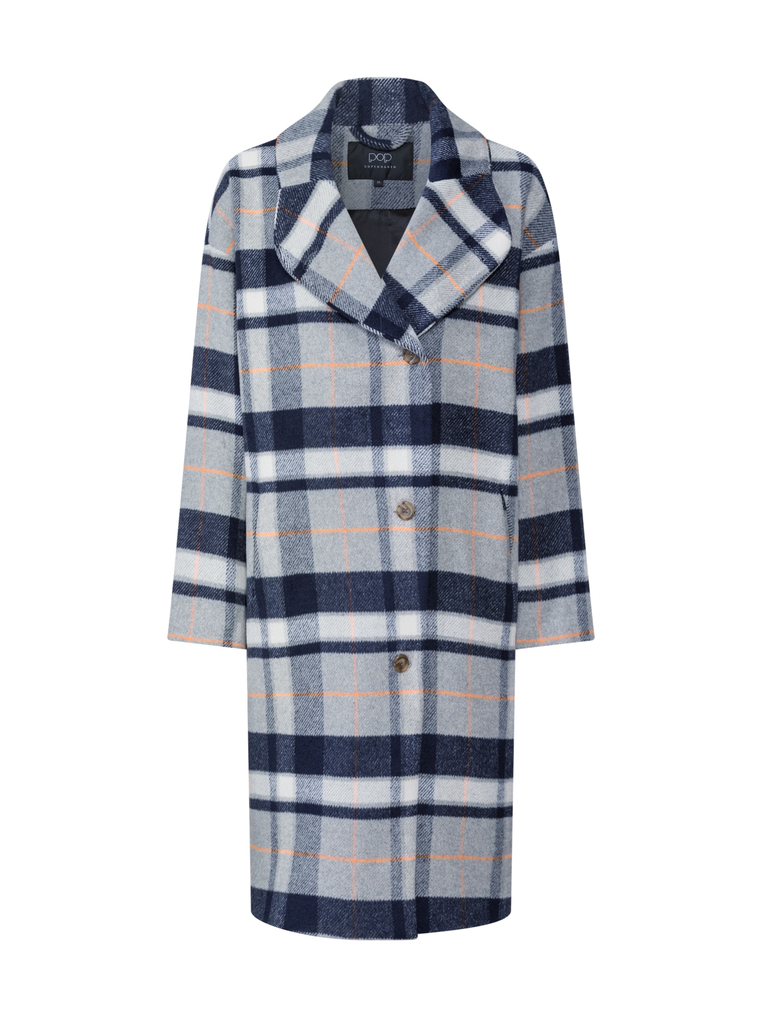 Pop Copenhagen Palton de primăvară-toamnă 'Checked Cocoon Wool Coat'  albastru / gri