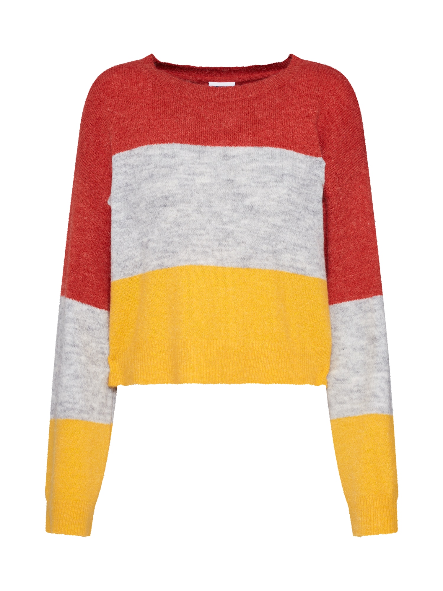 Noisy May Pulover 'NMROWAN L/S CROPPED O-NECK'  galben auriu / gri amestecat / roșu