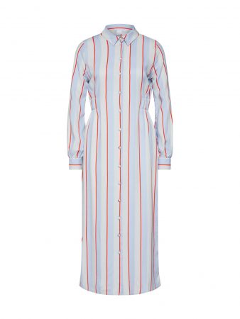 Lost Ink Rochie tip bluză 'STRIPE MAXI SHIRT DRESS'  albastru deschis / roșu