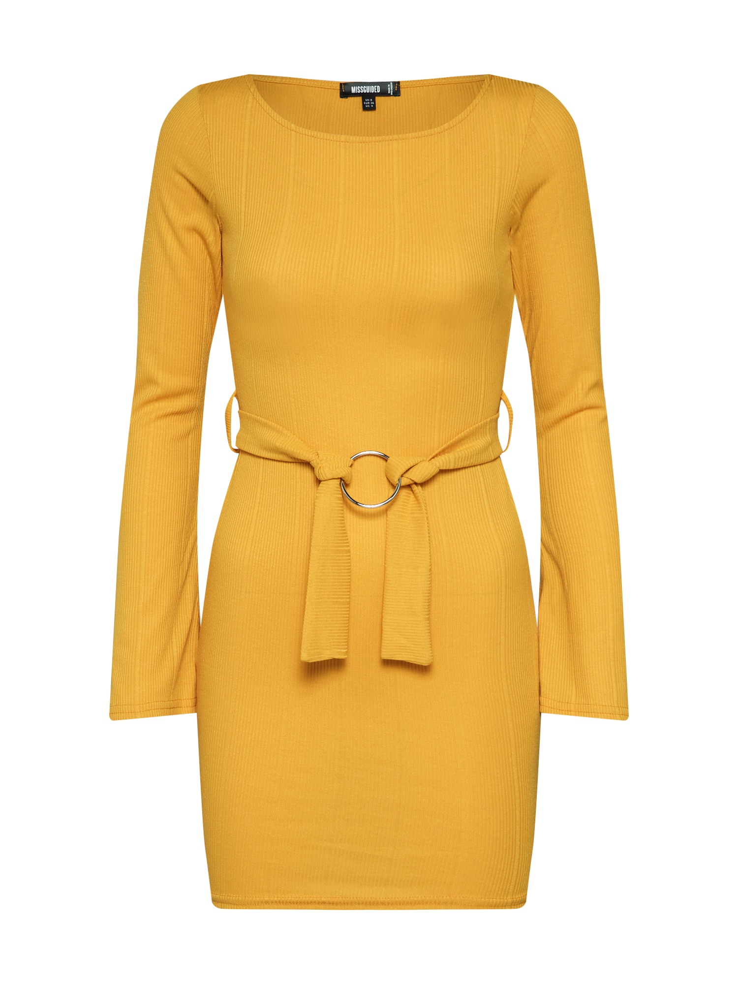 Missguided Rochie 'Ribbed O Ring Belted Mini Dress'  muștar