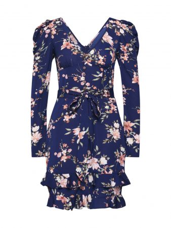 Boohoo Rochie 'Rouched Sleeve Floral Tea Dress'  navy