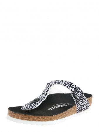 BIRKENSTOCK Flip-flops 'Gizeh Leo'  negru / alb