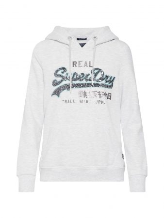 Superdry Bluză de molton 'V LOGO SEQUIN LINE ENTRY HOOD'  offwhite
