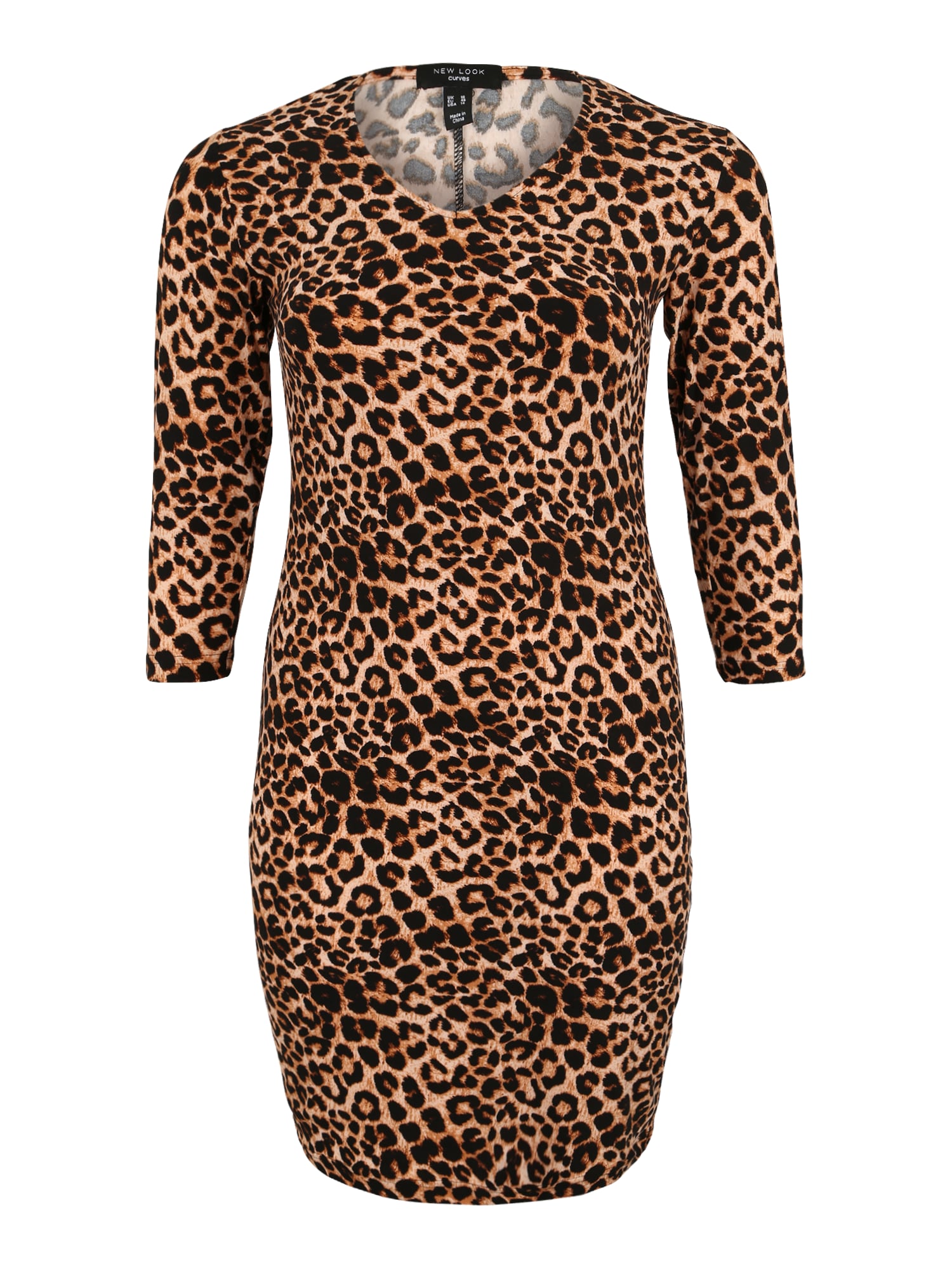 New Look Curves Rochie 'X Anaimal ST Bodycon' maro / galben
