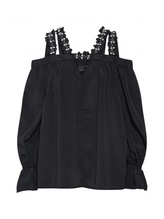 Lost Ink Bluză 'EMBELLISHED STRAP BARDOT'  negru