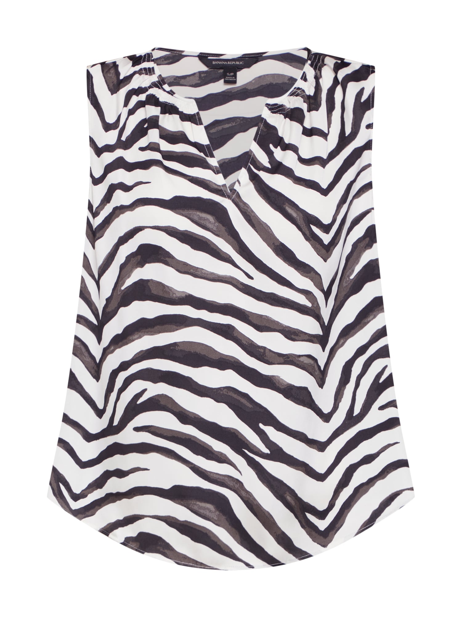 Banana Republic Bluză 'SL SPLIT NECK BLOUSE' negru / alb