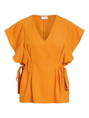 VILA Bluză 'VISARINA S/S FLOUNCE TOP/DES'  portocaliu