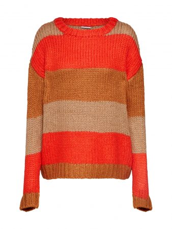 Noisy May Pulover 'NMSTEVE L/S O-NECK STRIPE KNIT'  maro / roșu