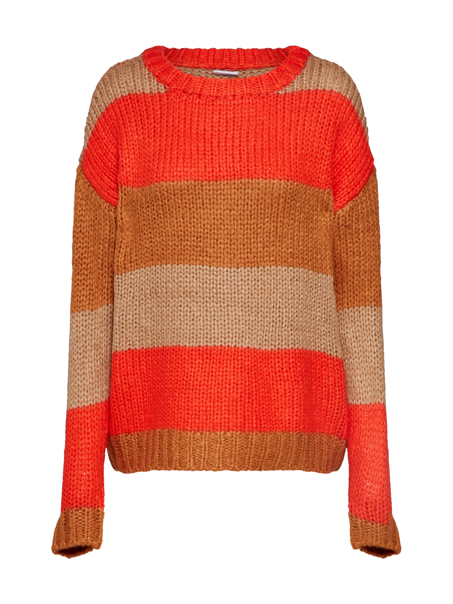 Noisy May Pulover 'NMSTEVE L/S O-NECK STRIPE KNIT'  maro / roșu