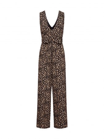 Mela London Salopeta 'LEOPARD PRINT V NECK JUMPSUIT'  bej / negru