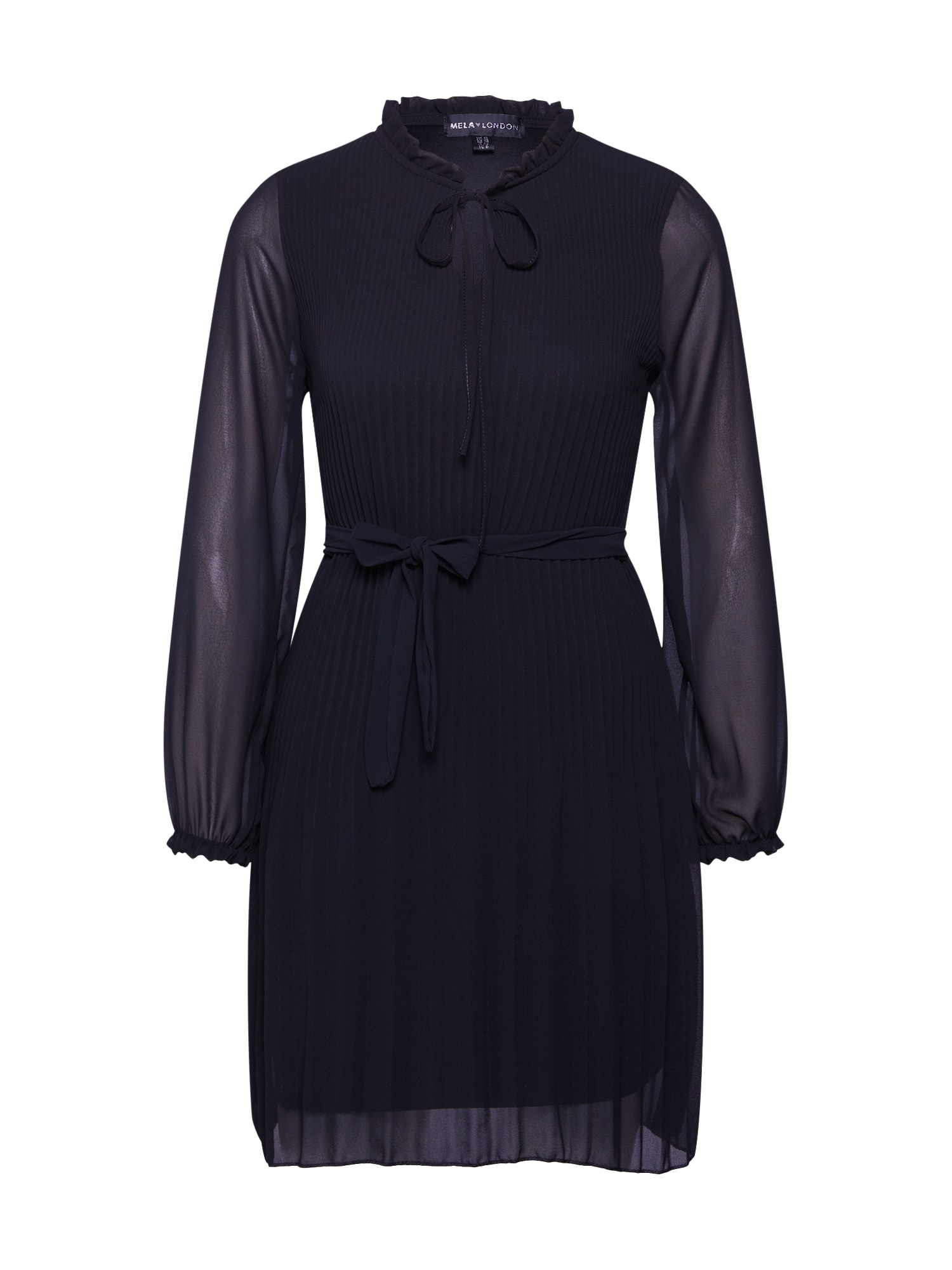 Mela London Rochie 'LONG SLEEVE PLEATED BELTED DRESS'  negru