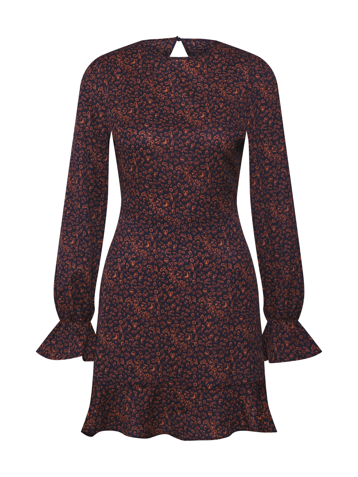 Missguided Rochie 'Leopard Print Open Back Frill'  negru