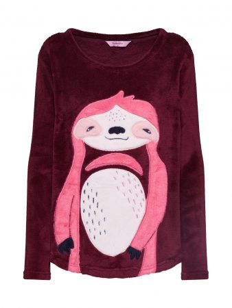 Hunkemöller Bluză de noapte 'Sweater Fleece Sloth'  roșu vin