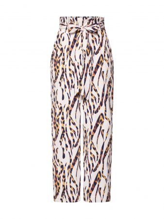 Lost Ink Pantaloni 'PRINTED PAPER BAG WIDE LEG TROUSER'  negru / alb