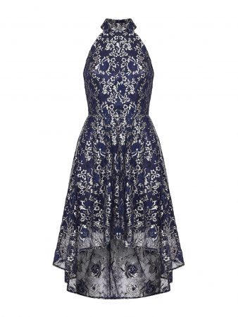 Mela London Rochie 'GOLD TRIM LACE HIGH LOW DRESS'  navy