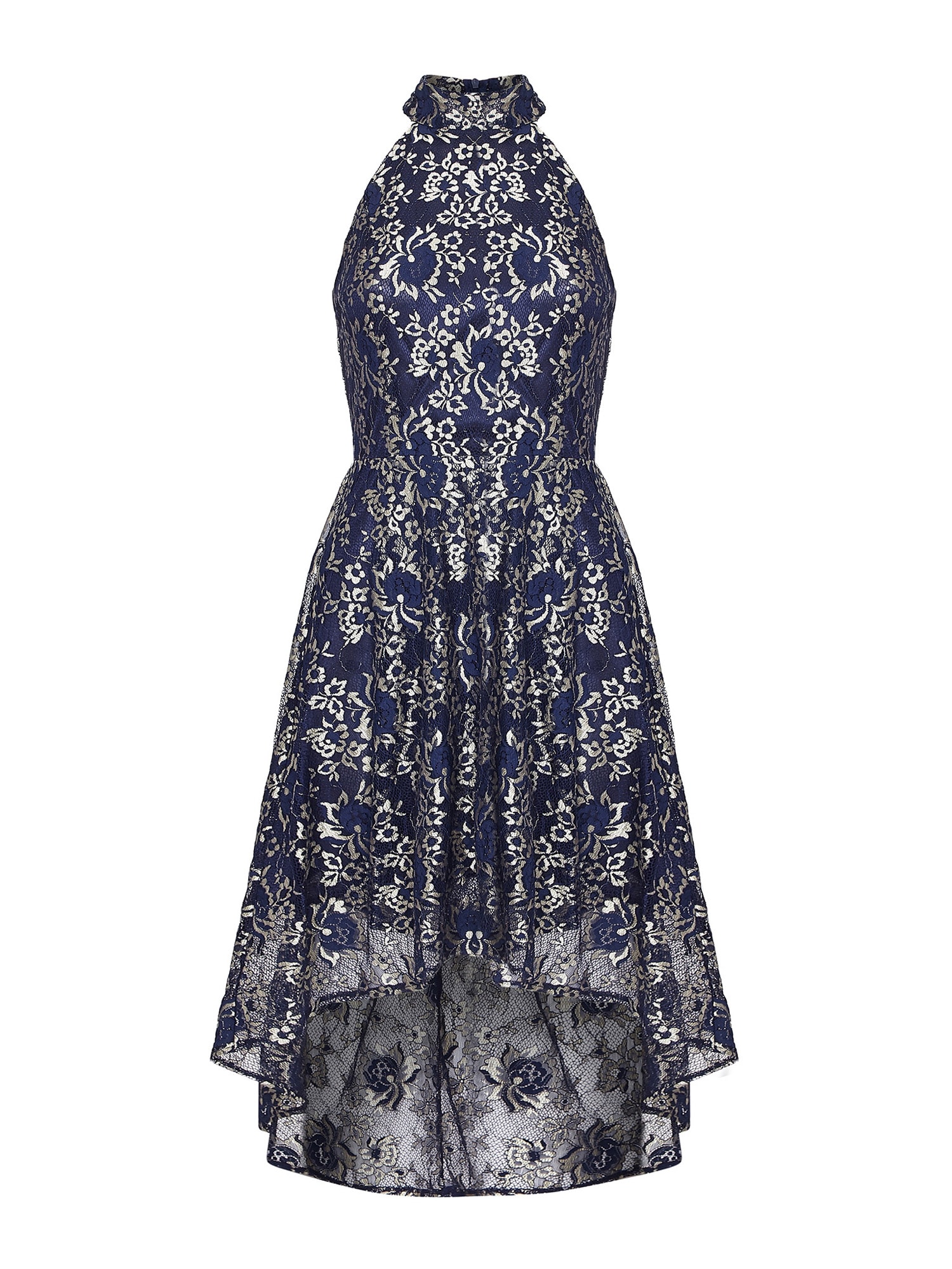 Mela London Rochie 'GOLD TRIM LACE HIGH LOW DRESS' navy