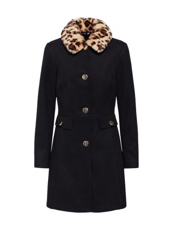 Dorothy Perkins Palton de primăvară-toamnă 'FUR COLLAR DOLLY BLACK'  negru