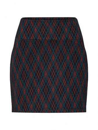 King Louie Fustă 'Olivia Skirt Argyle'  petrol / roșu orange / negru