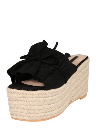 Lost Ink Saboți 'FRANKI RUFFLE TRIM FLATFORM ESPADRILLE'  negru