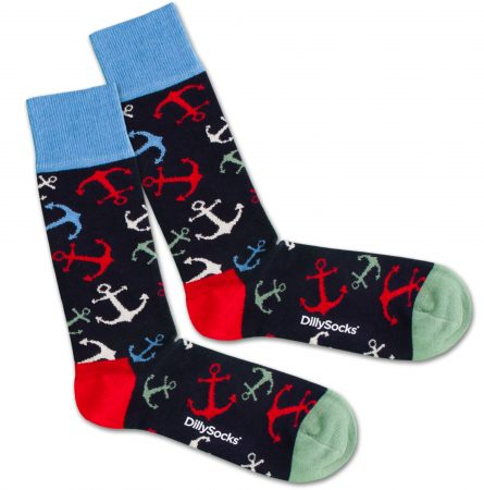 DillySocks Șosete 'Sea Anchor'  albastru / roșu / negru
