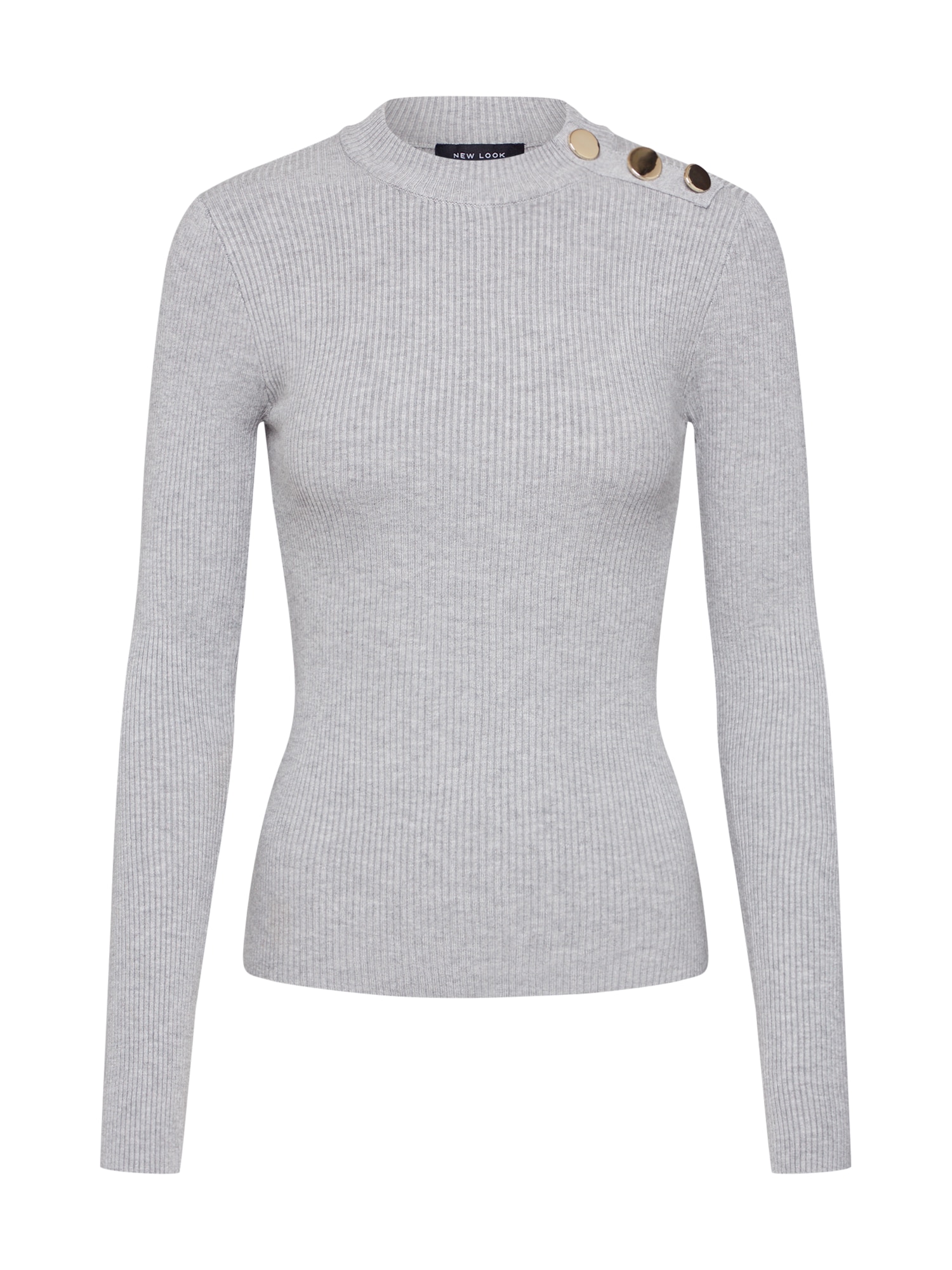 NEW LOOK Pulover 'BUTTON STAND NECK'  gri deschis
