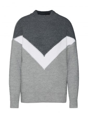 Noisy May Pulover 'NMLENKA L/S O-NECK KNIT TOP X'  gri / alb