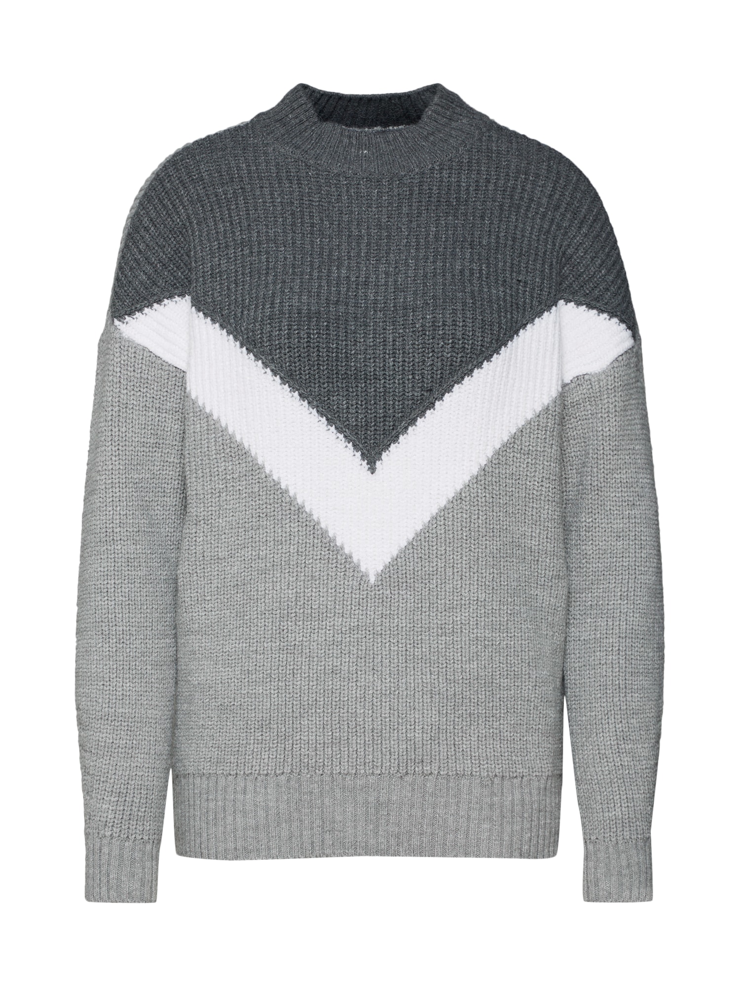 Noisy May Pulover 'NMLENKA L/S O-NECK KNIT TOP X'  gri / alb